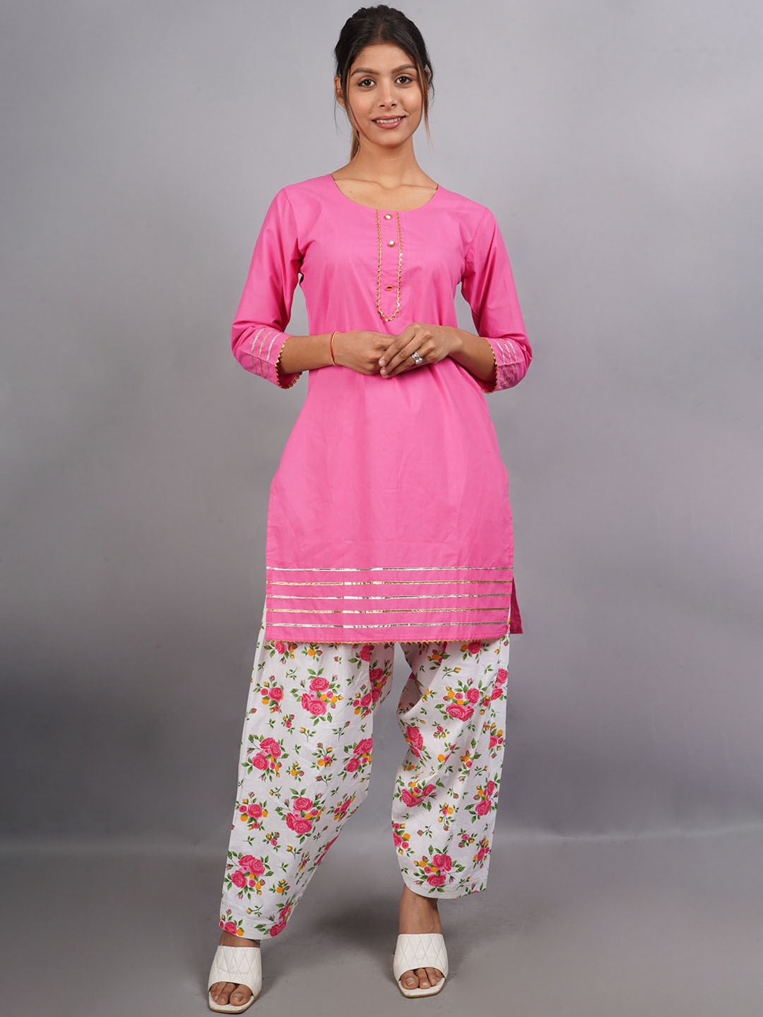 

Trendzmy Floral Printed Pure Cotton Kurta with Salwar & Dupatta, Pink