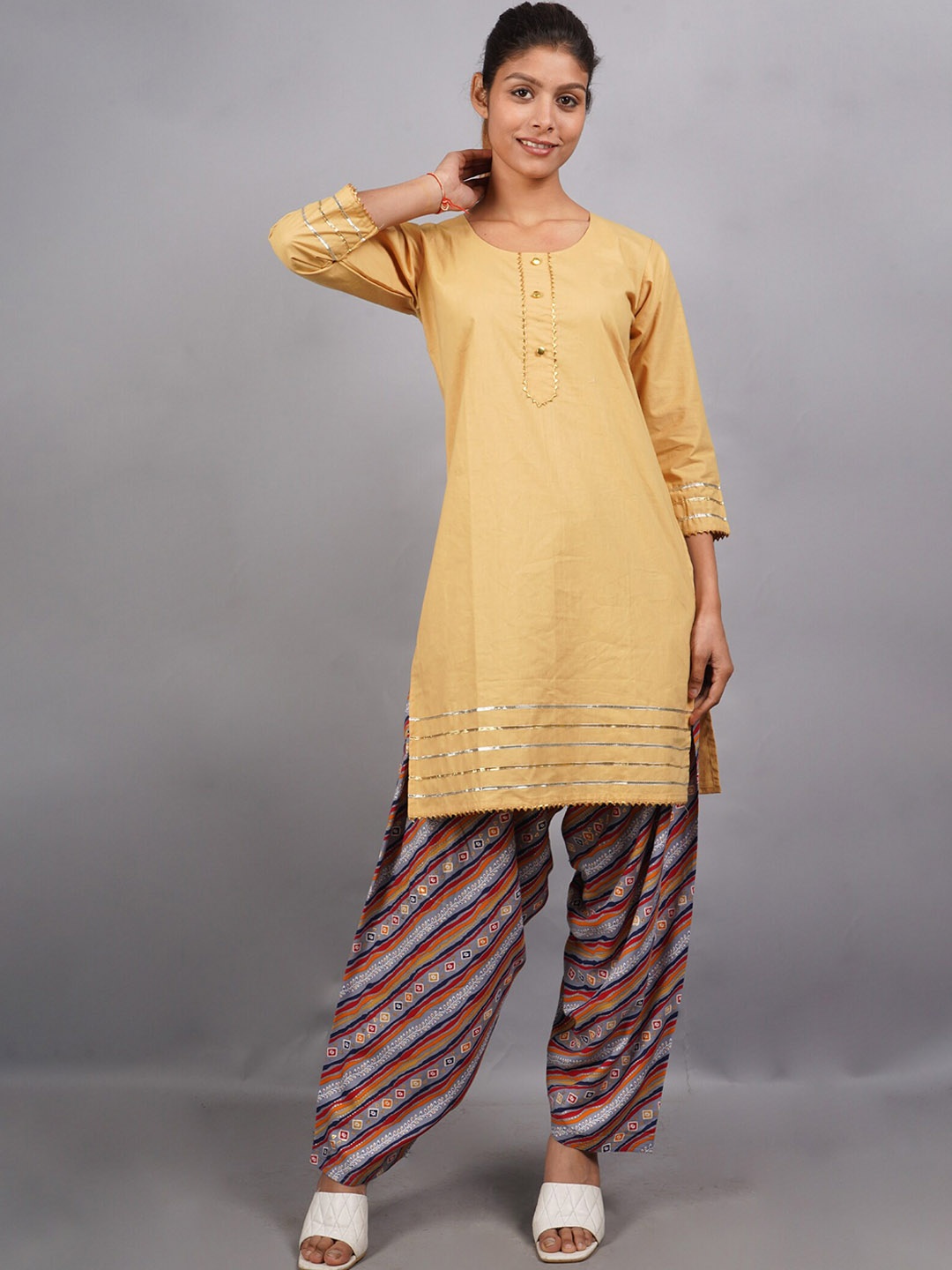 

Trendzmy Pure Cotton Kurta with Salwar & Dupatta, Beige