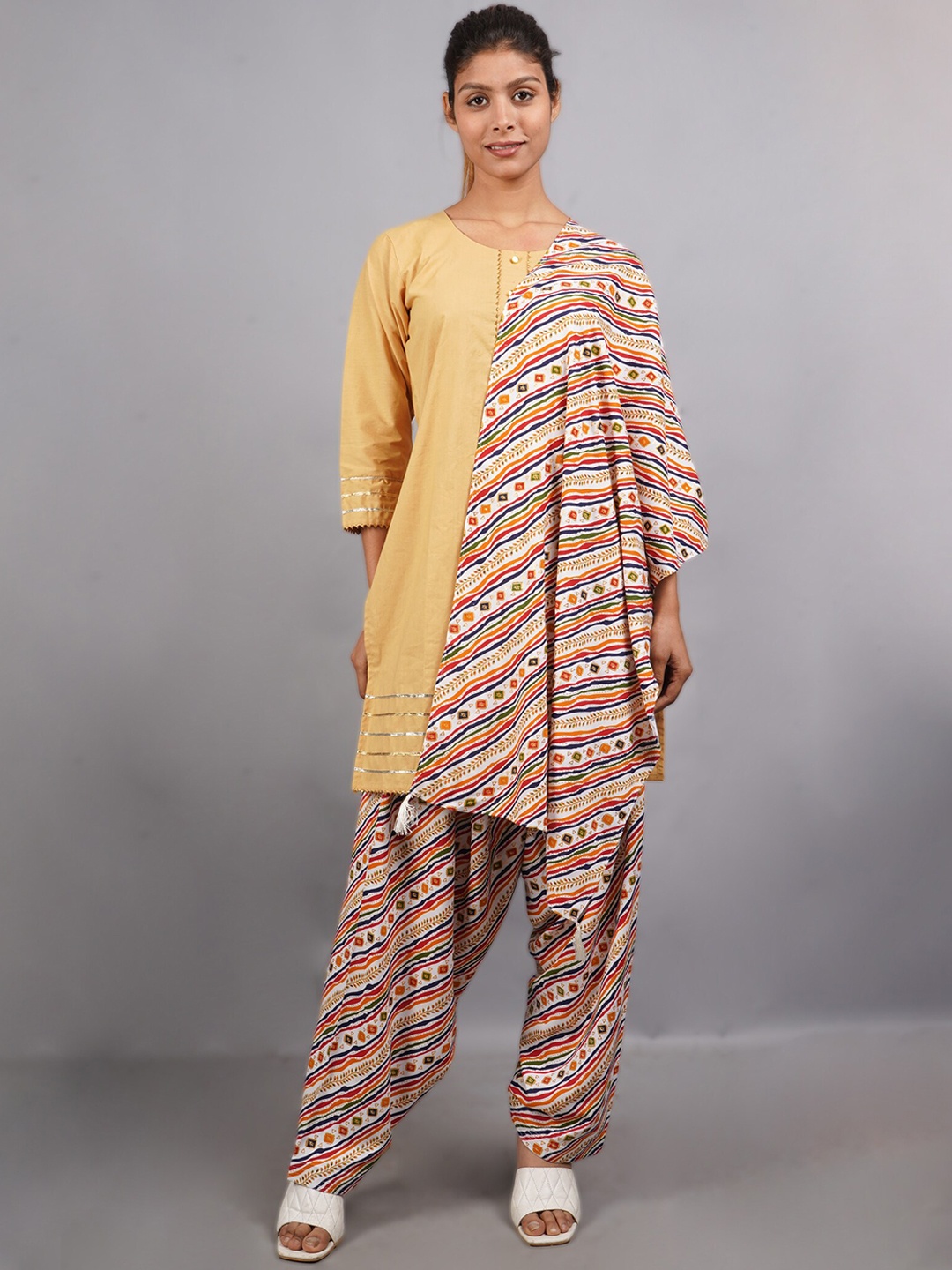 

Trendzmy Pure Cotton Kurta with Salwar & Dupatta, Beige
