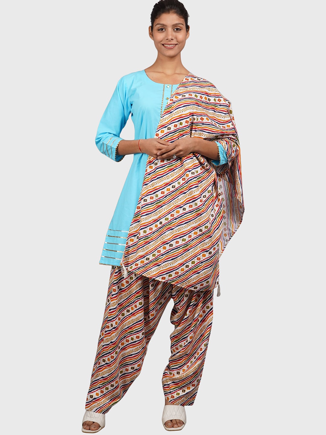 

Trendzmy Pure Cotton Kurta with Salwar & Dupatta, Turquoise blue