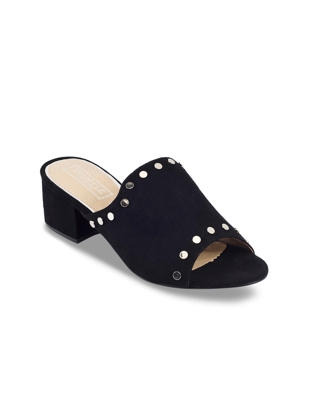

Truffle Collection Women Black Solid Mules with Metallic Studs