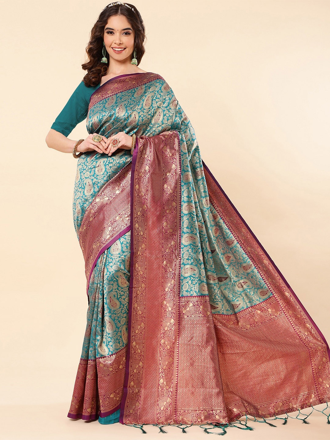 

ZIKARAA Woven Design Zari Pure Silk Banarasi Saree, Blue