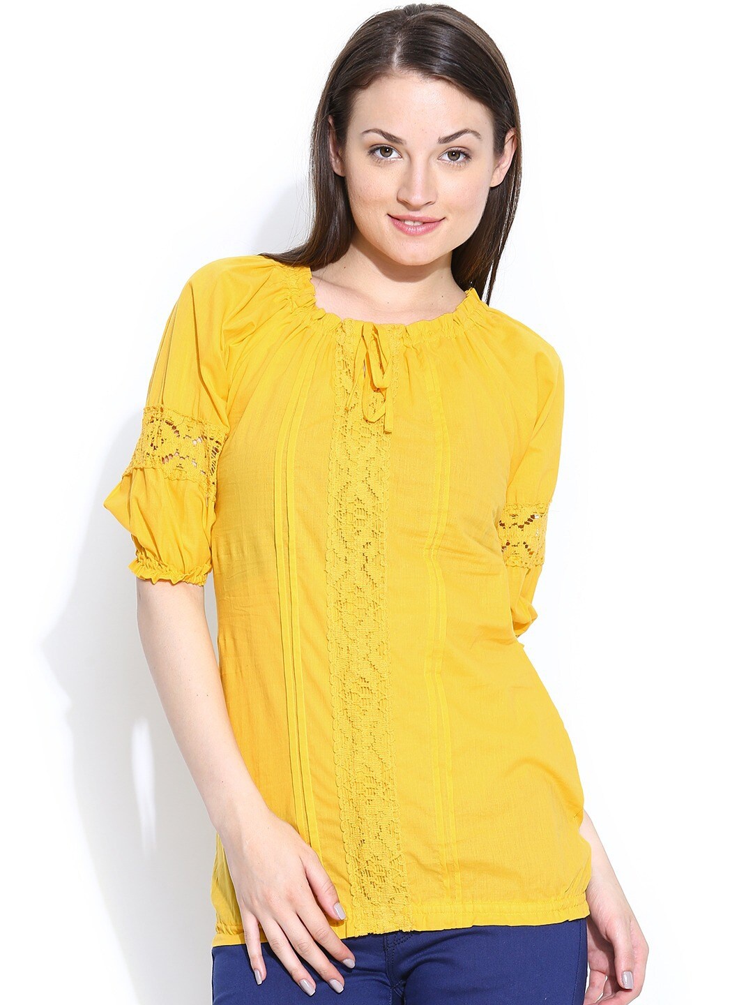 

U&F Yellow Tie-Up Neck Top