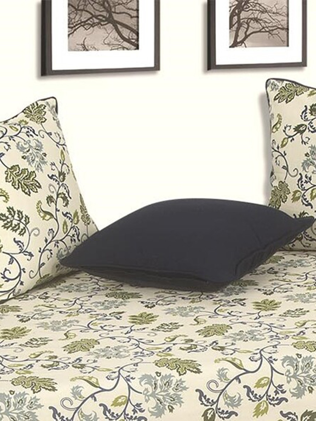 

SHADES of LIFE Set Of 8 Blue & Beige Floral Printed Cotton Diwan Set