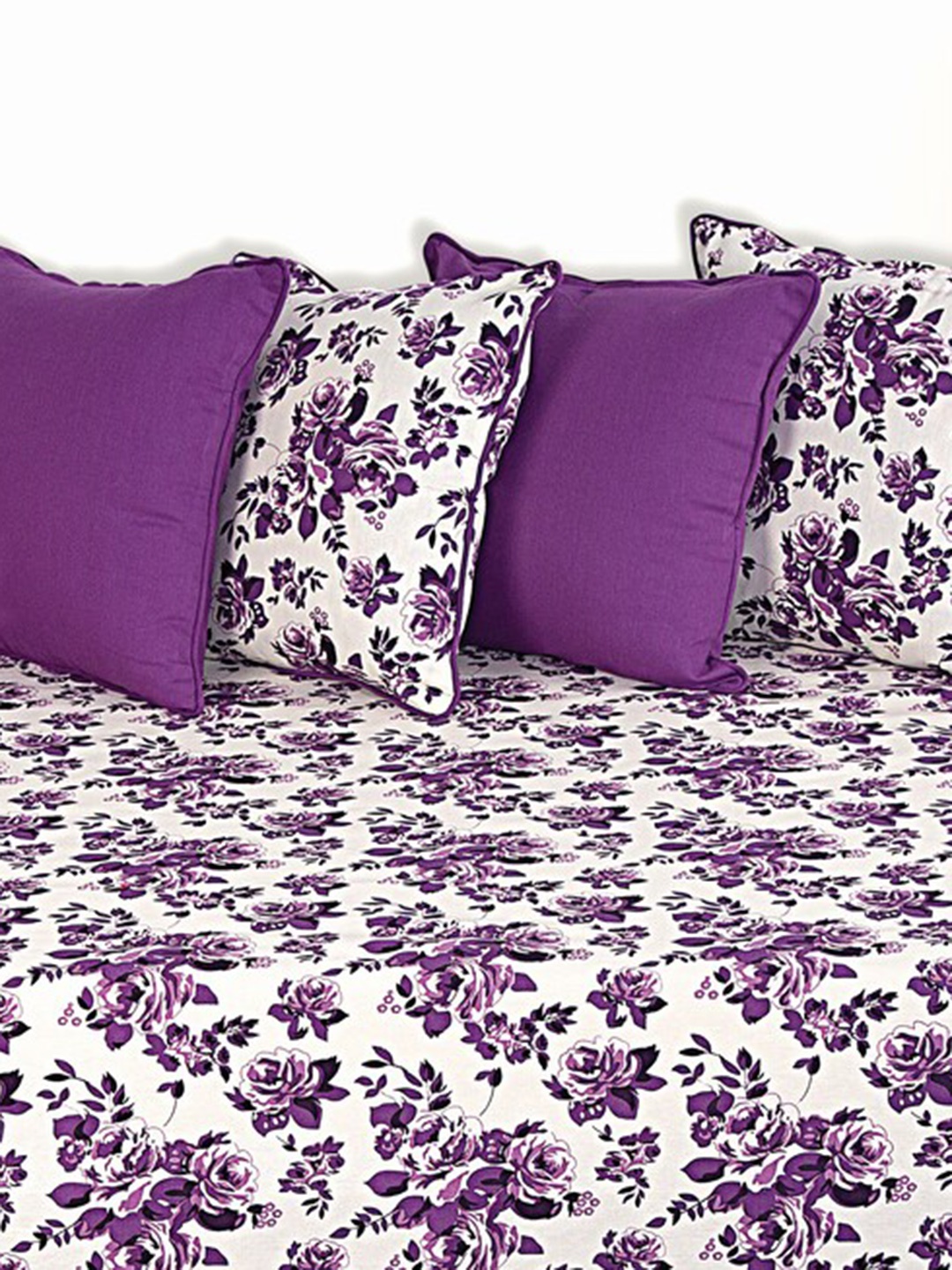 

SHADES of LIFE Set Of 8 Purple Floral Printed Cotton Diwan Set