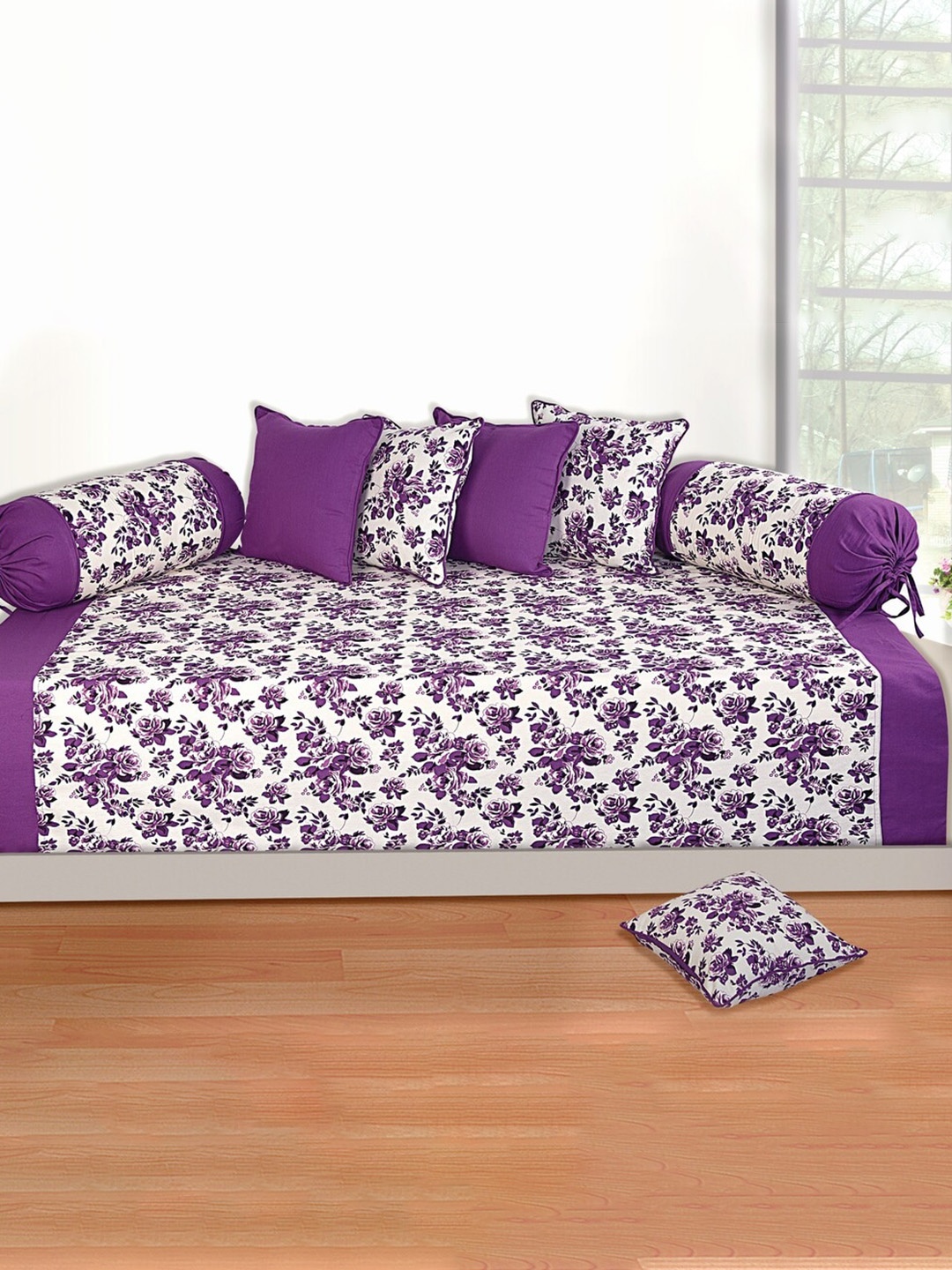 

SHADES of LIFE Set Of 6 Purple Floral Printed Cotton Diwan Set