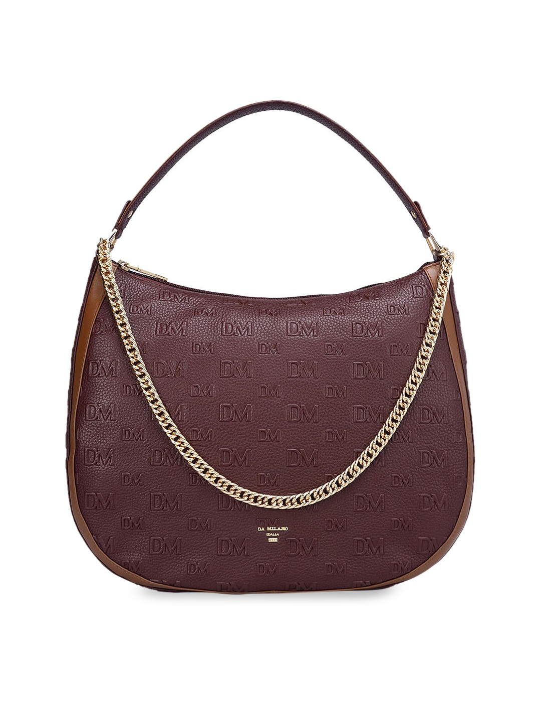

Da Milano Textured Leather Half Moon Hobo Bag, Red