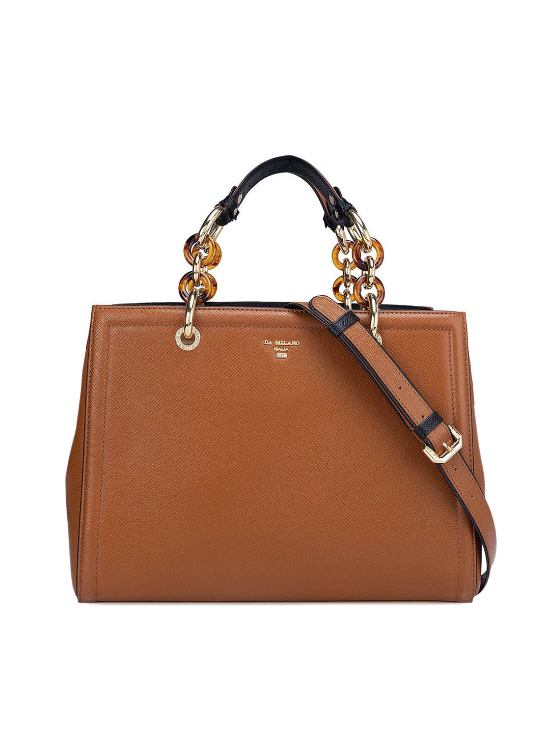 

Da Milano Textured Leather Shopper Handheld Bag with Applique, Brown