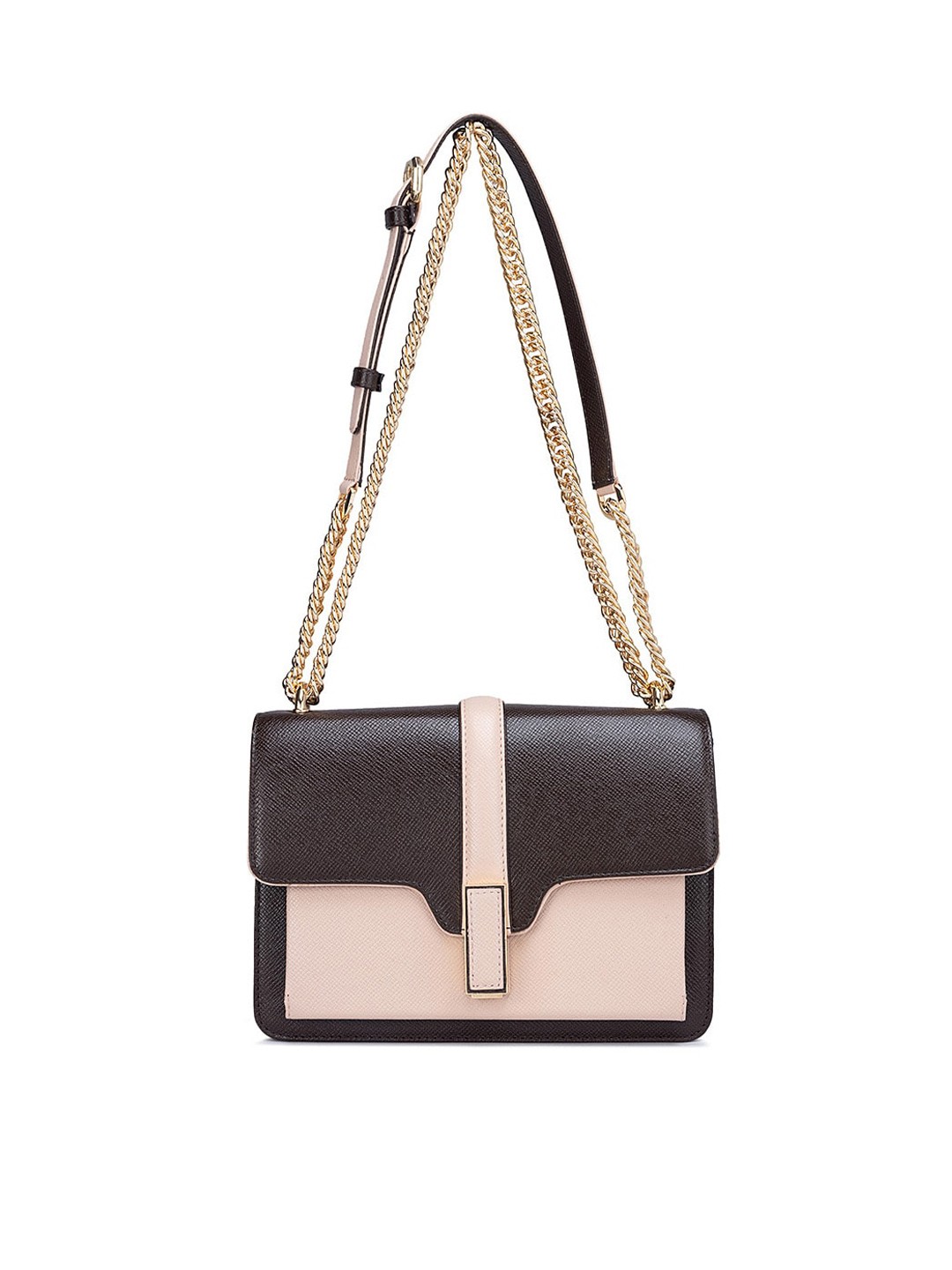 

Da Milano Colourblocked Leather Swagger Sling Bag with Applique, Brown