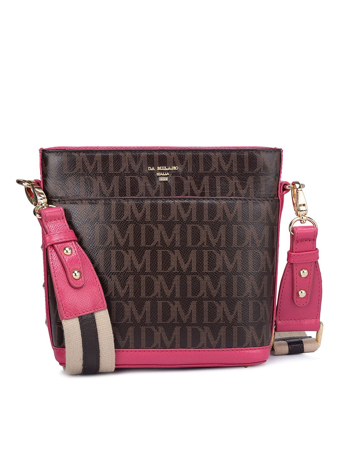 

Da Milano Printed Leather Structured Sling Bag, Brown