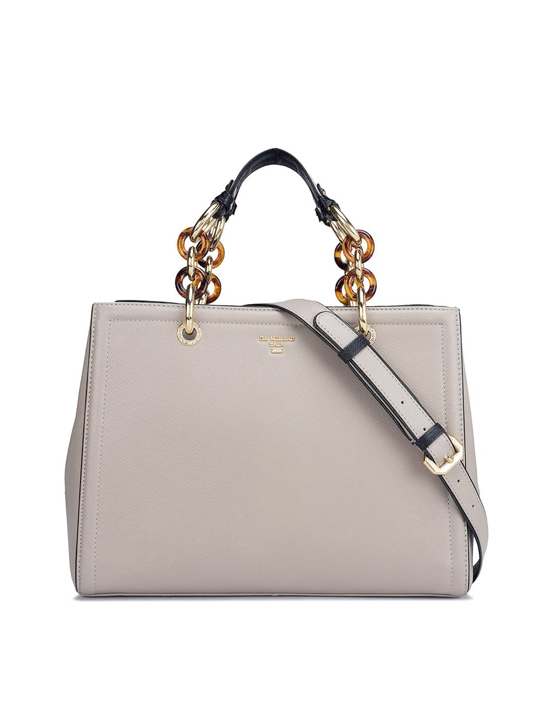

Da Milano Leather Oversized Structured Handheld Bag with Applique, Grey