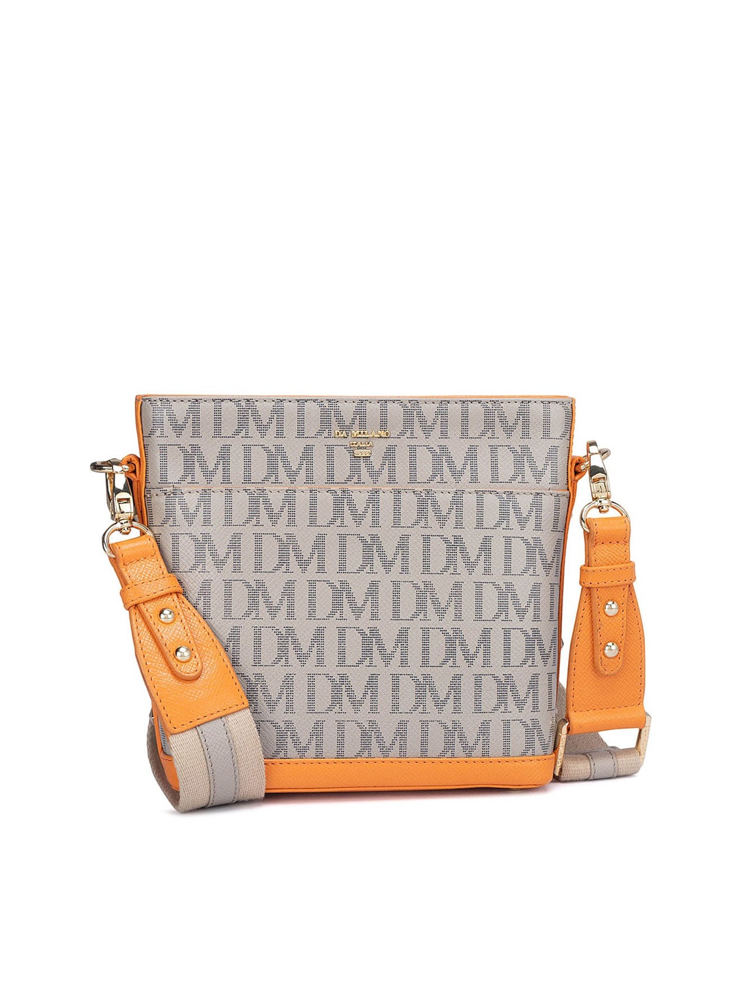 

Da Milano Typography Printed Leather Structured Sling Bag, Grey