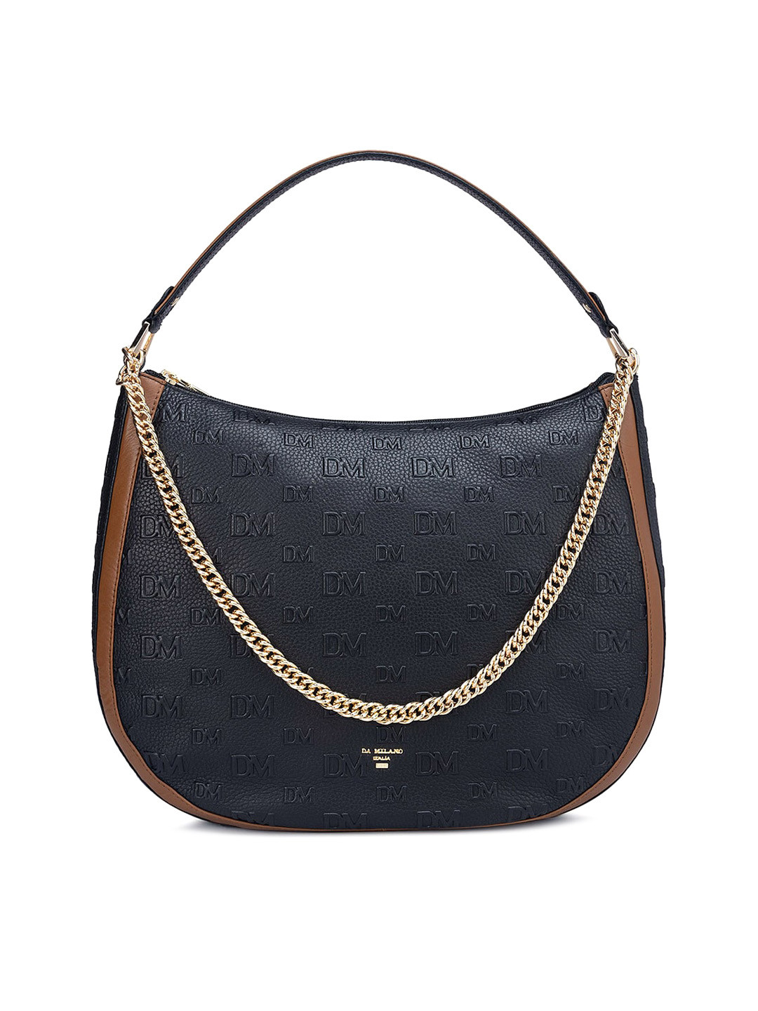 

Da Milano Textured Leather Half Moon Hobo Bag, Black