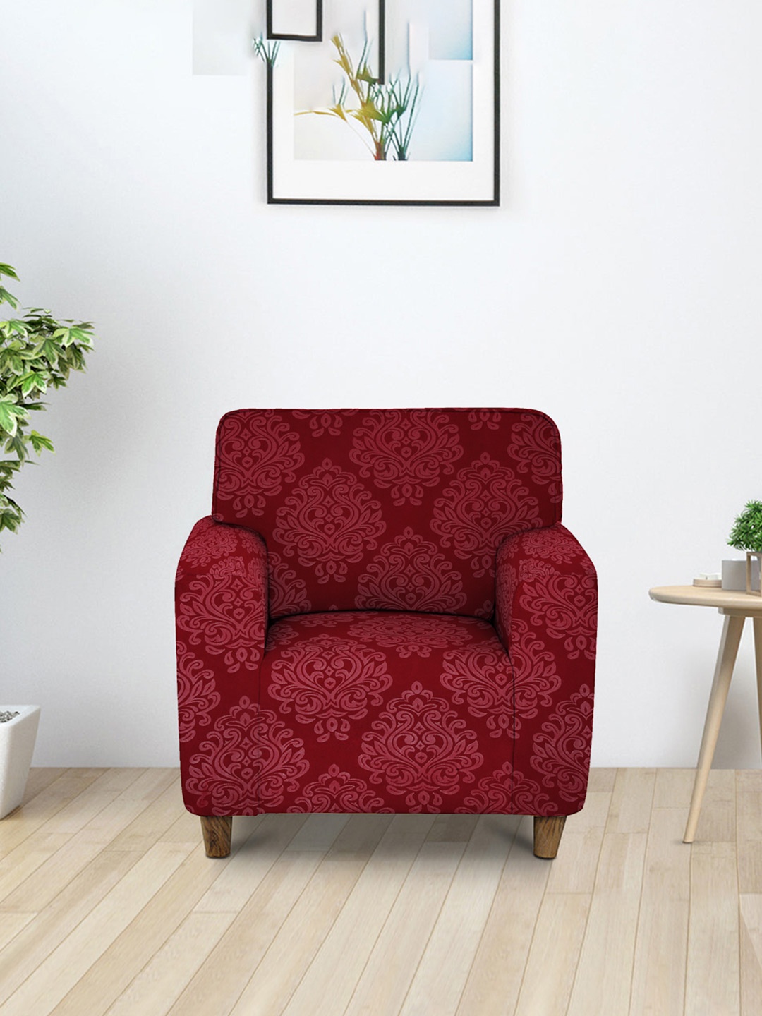 

Cortina Maroon Ethnic Motifs Printed Stretchable 1-Seater Sofa Cover