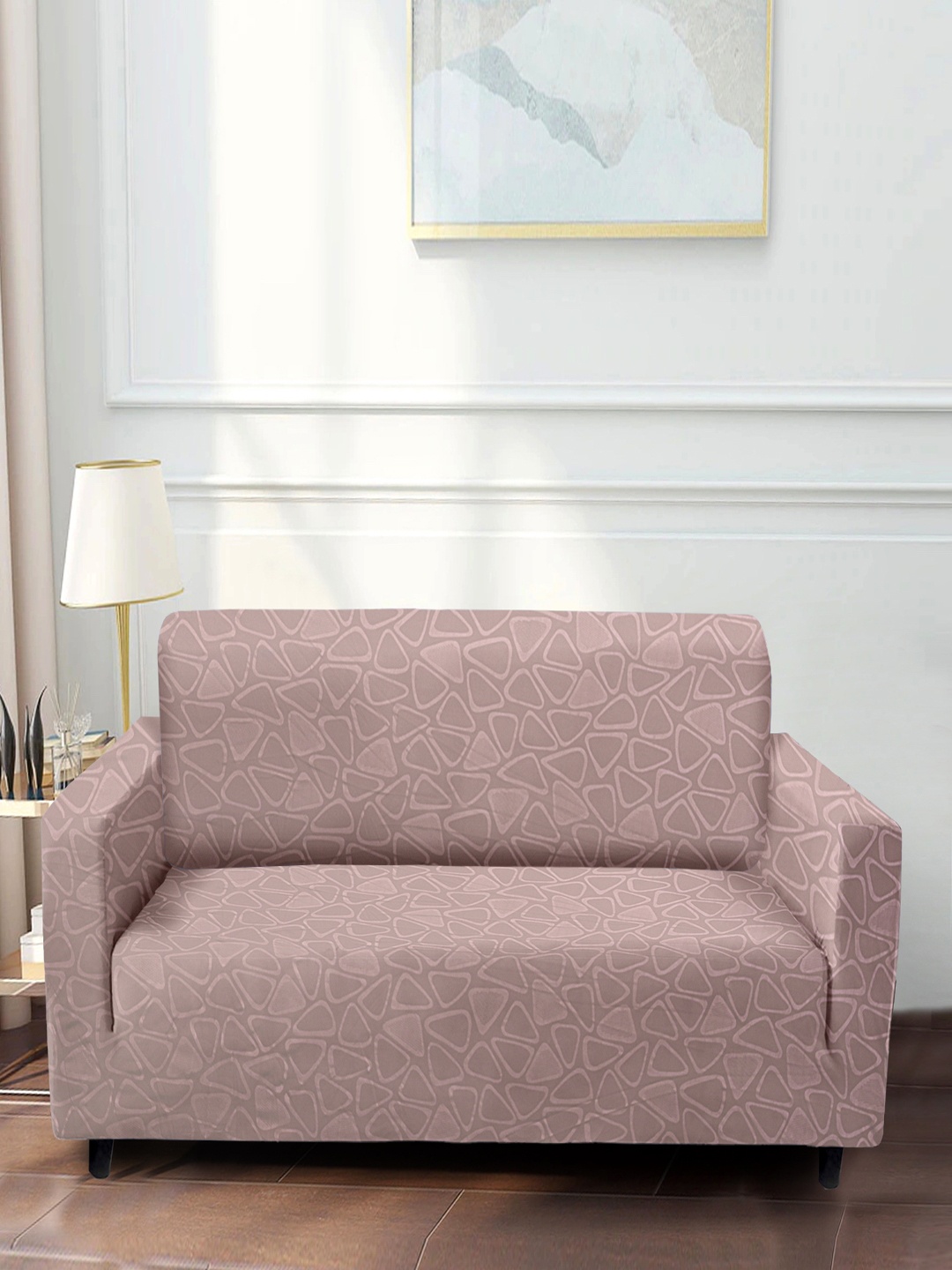 

Cortina Pink Geometric Printed Stretchable 3-Seater Sofa Cover