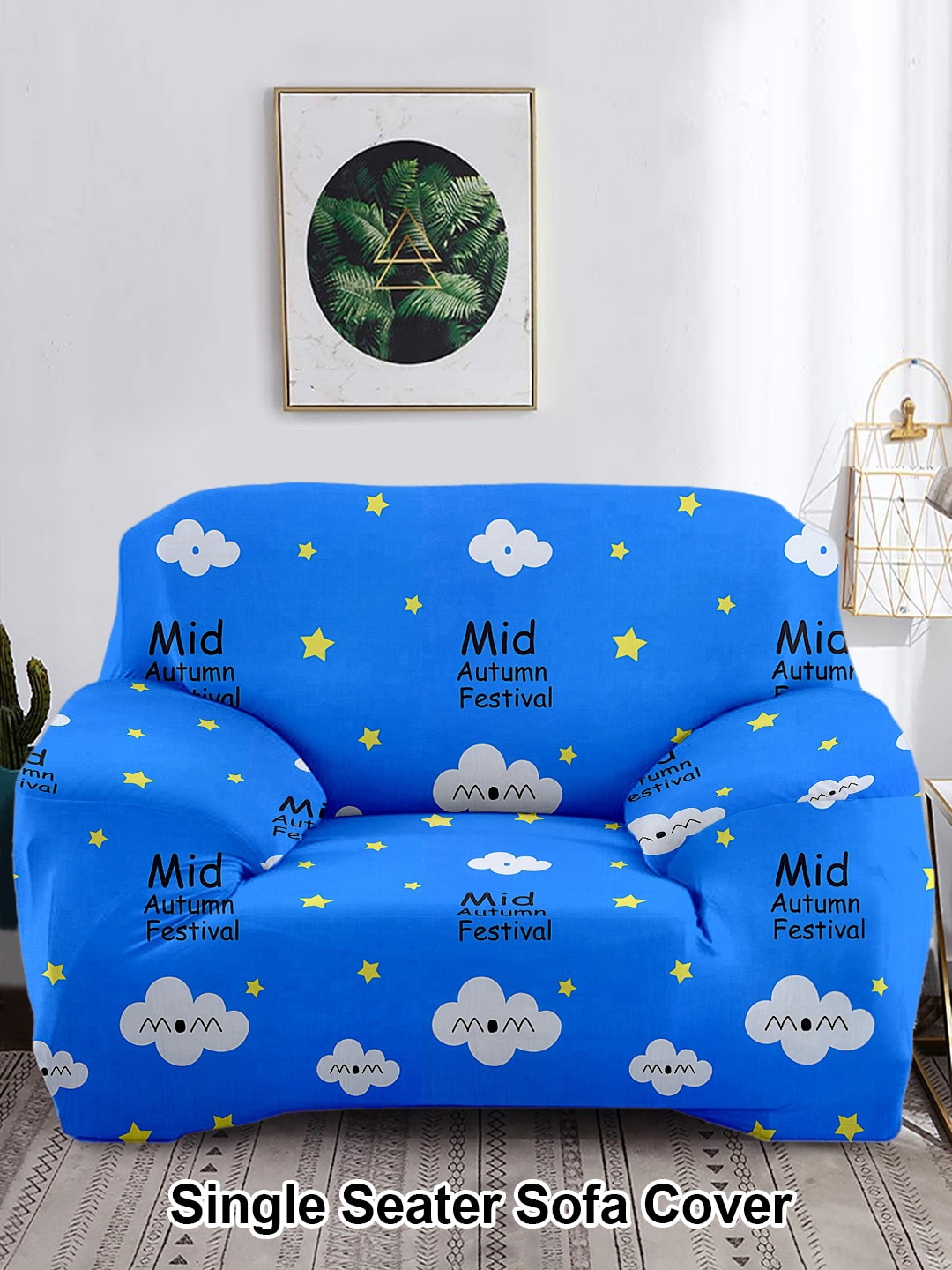 

Cortina Blue & White Printed Stretchable 1-Seater Sofa Cover