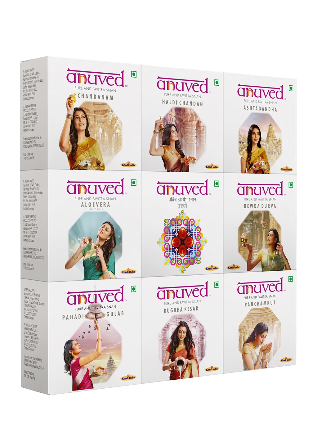 

Anuved Pavitra Snan Set Of 9 Family Combo Soaps 125 gm Each, White