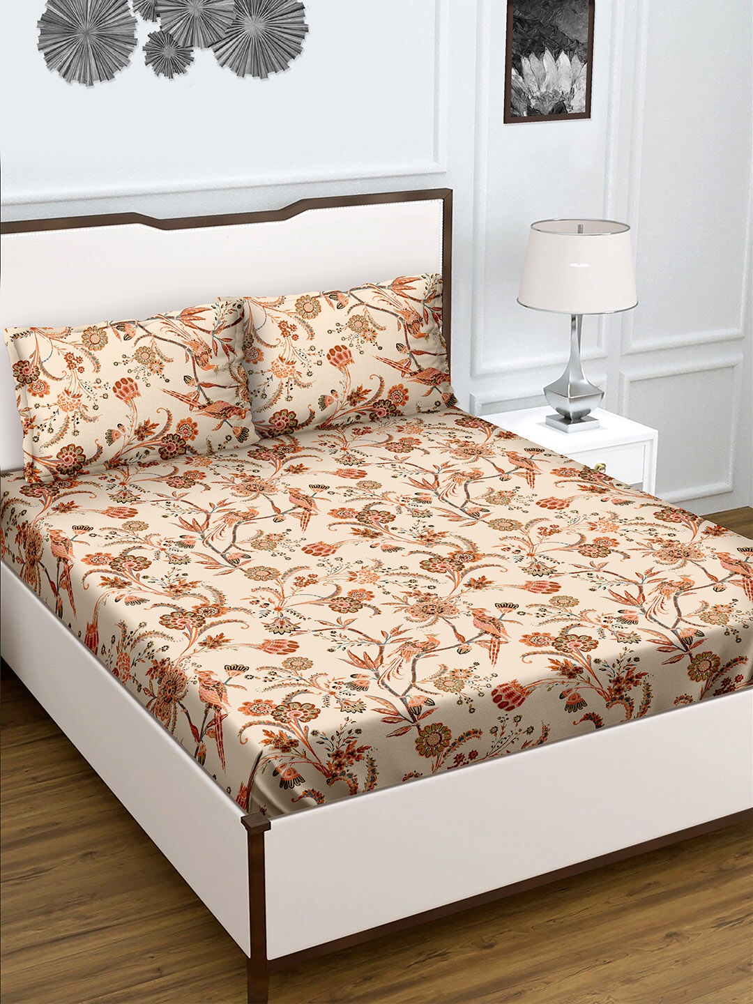 

BELLA CASA Rediant Beige 180 TC Flat Pure Cotton King Bedsheet with 2 Pillow Covers