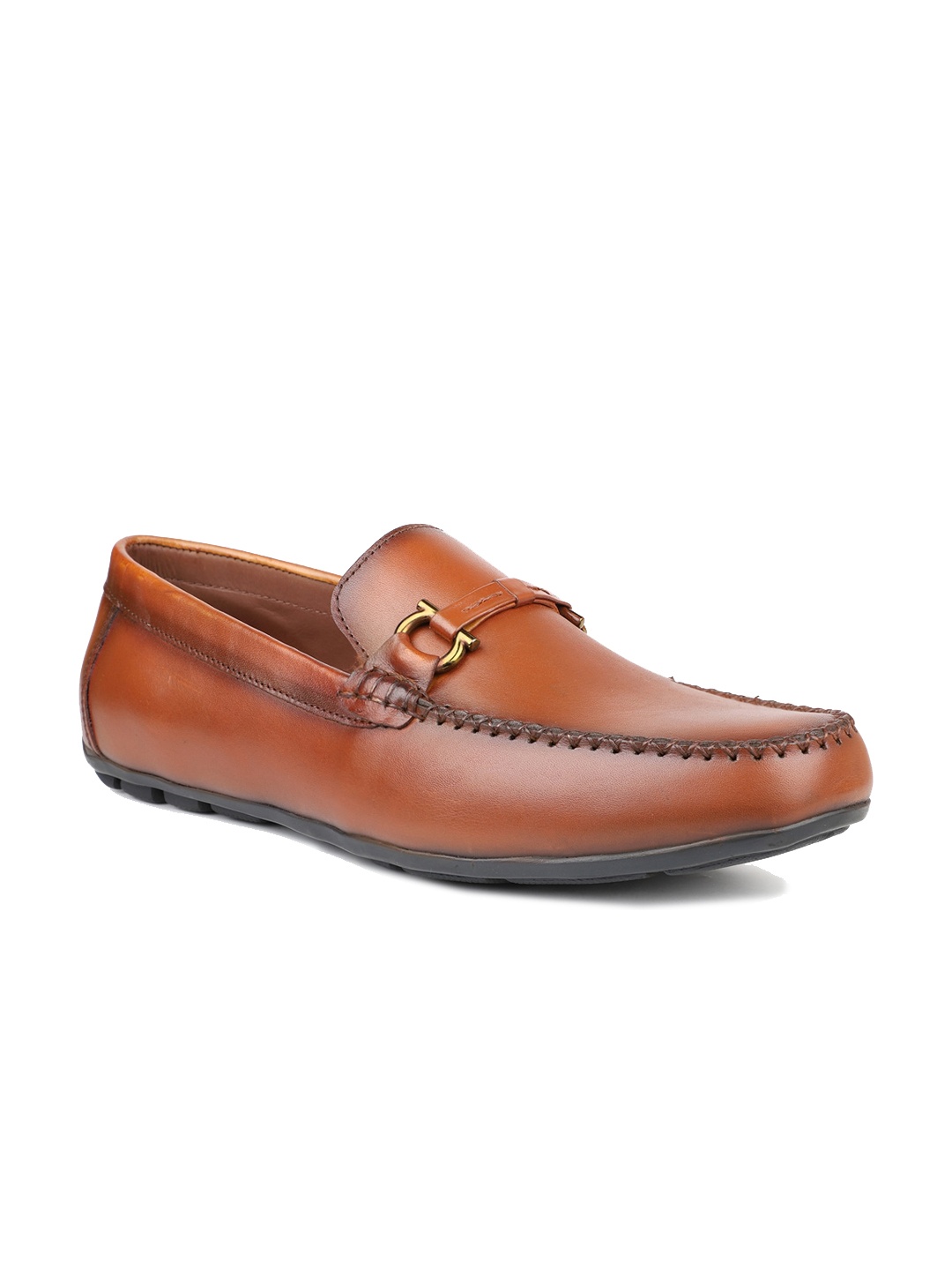 

ATESBER Men Slip-On Buckles Leather Loafers, Tan