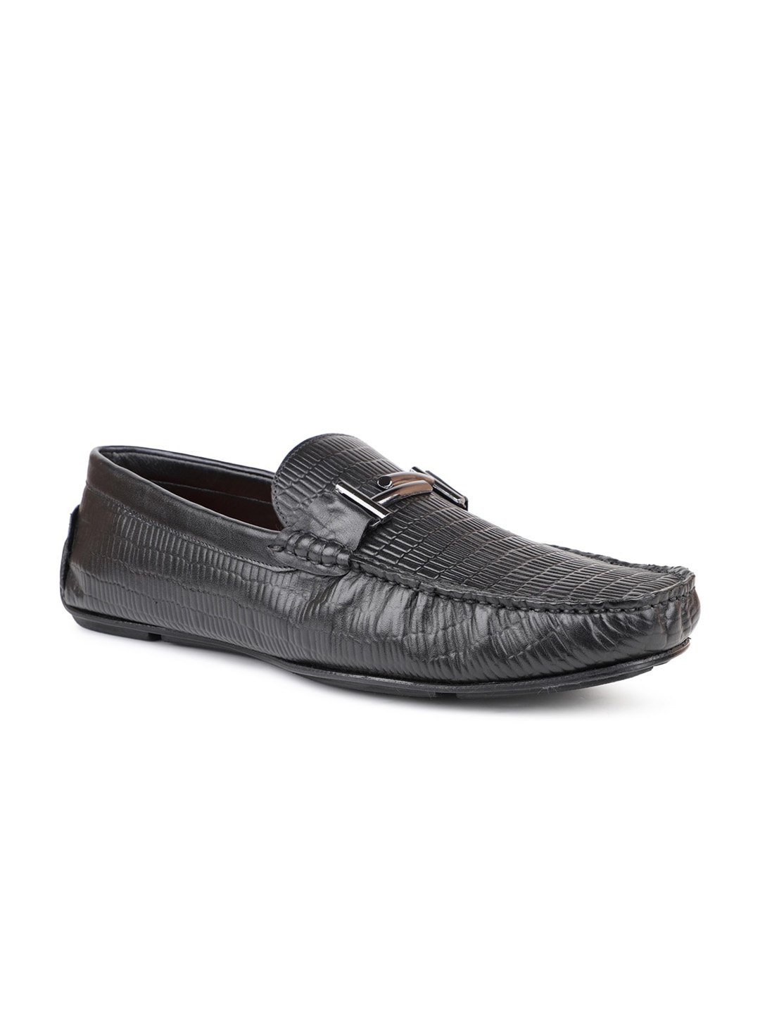 

ATESBER by Inc.5 Men Textured Leather Loafers, Black