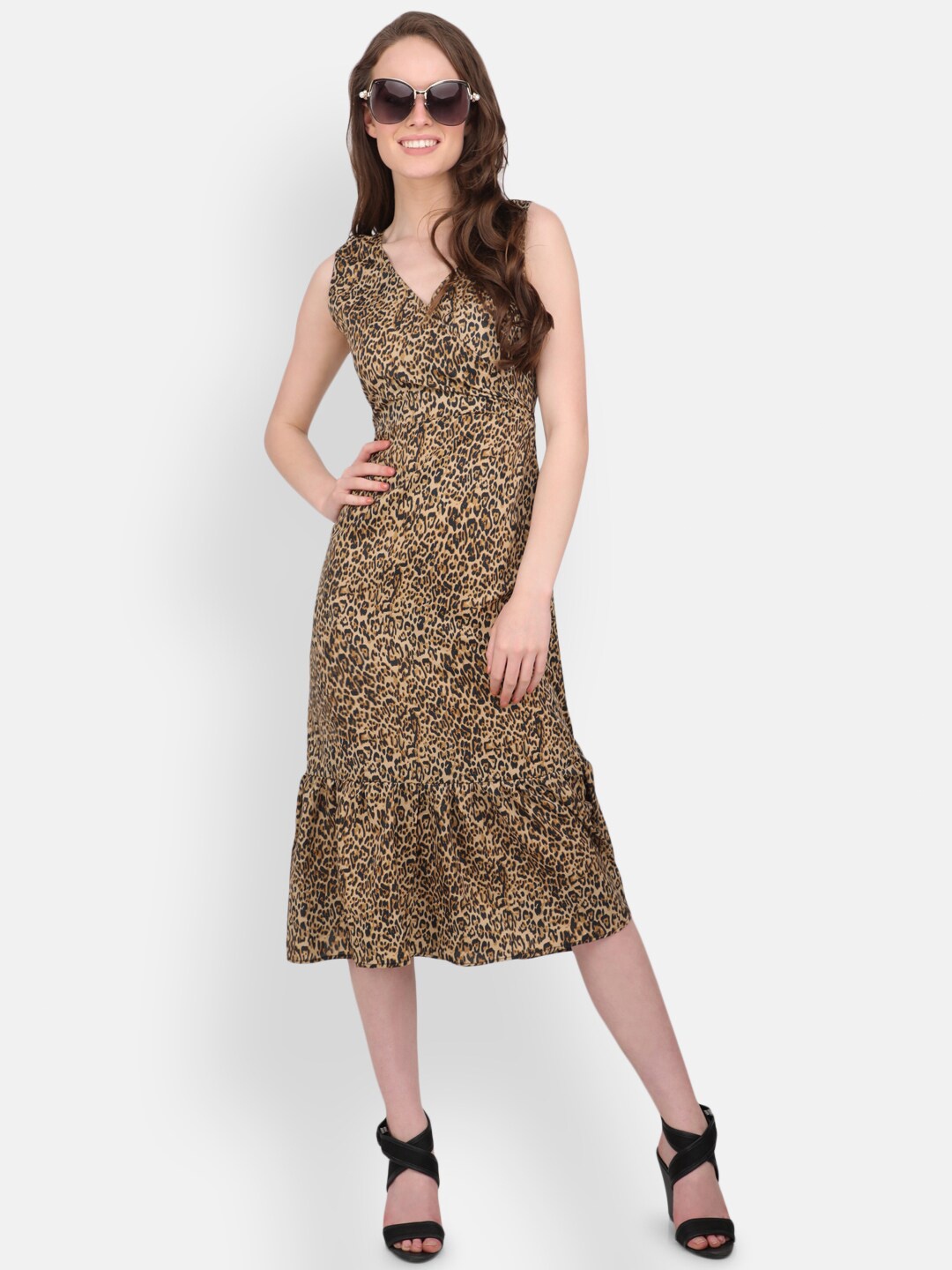 

MARC LOUIS Animal Printed Midi Wrap Dress, Brown
