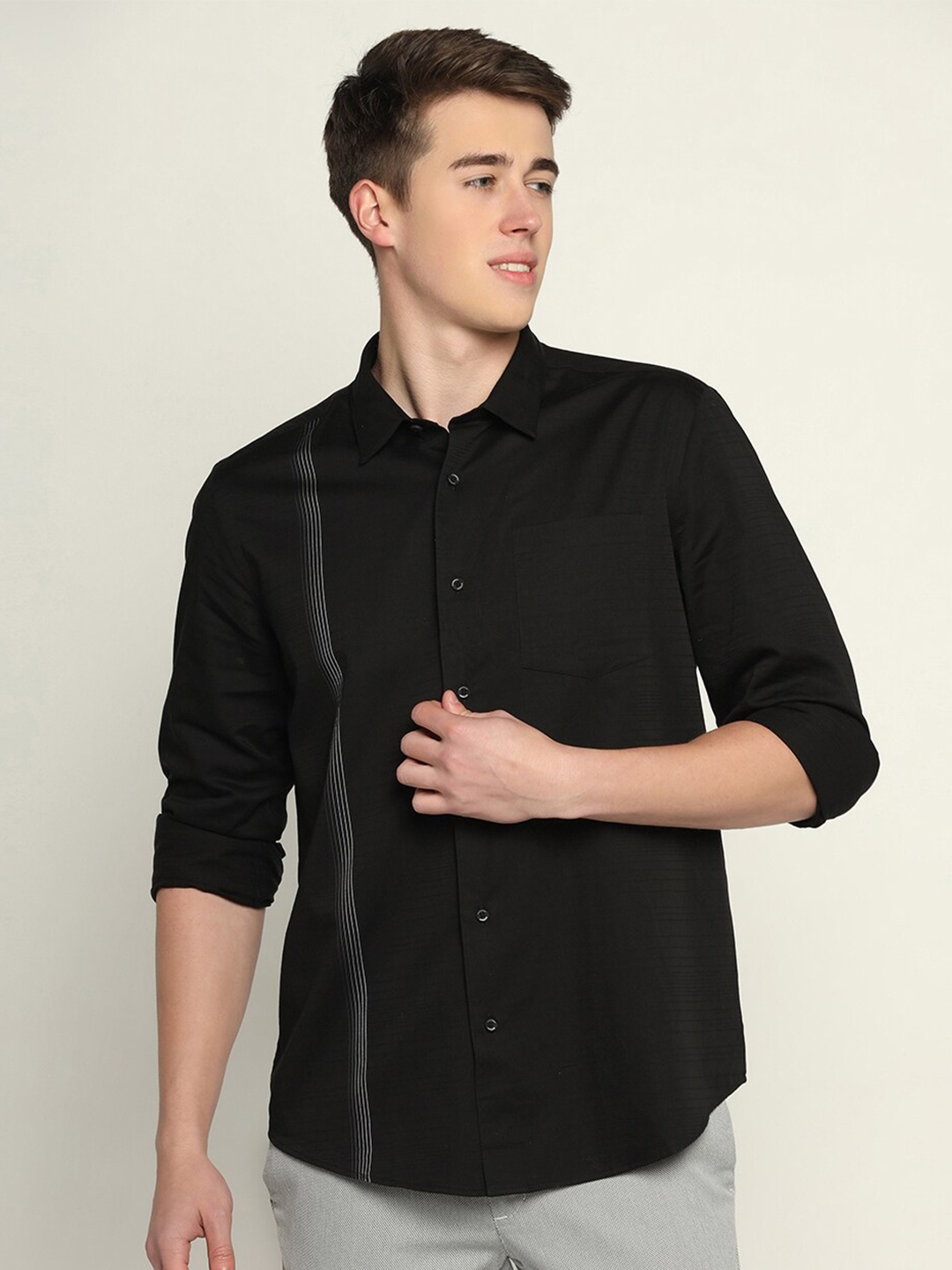 

Blackberrys Men Pure Cotton Slim Fit Casual Shirt, Black