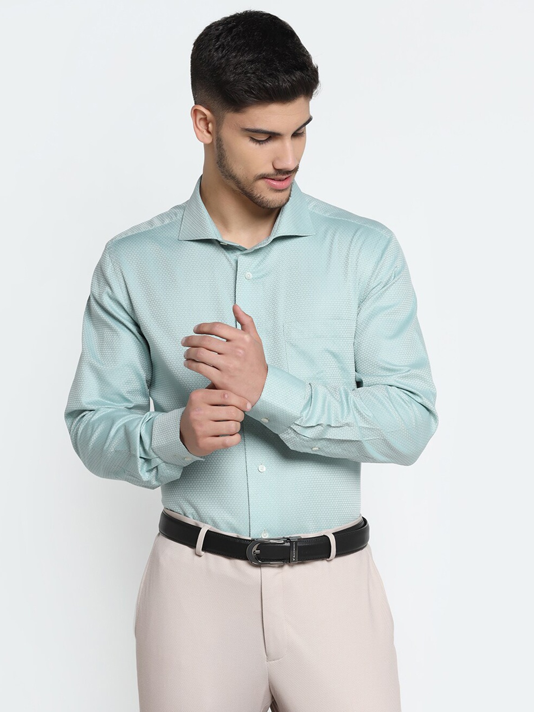 

Blackberrys Men Slim Fit Printed Formal Pure Cotton Shirt, Sea green