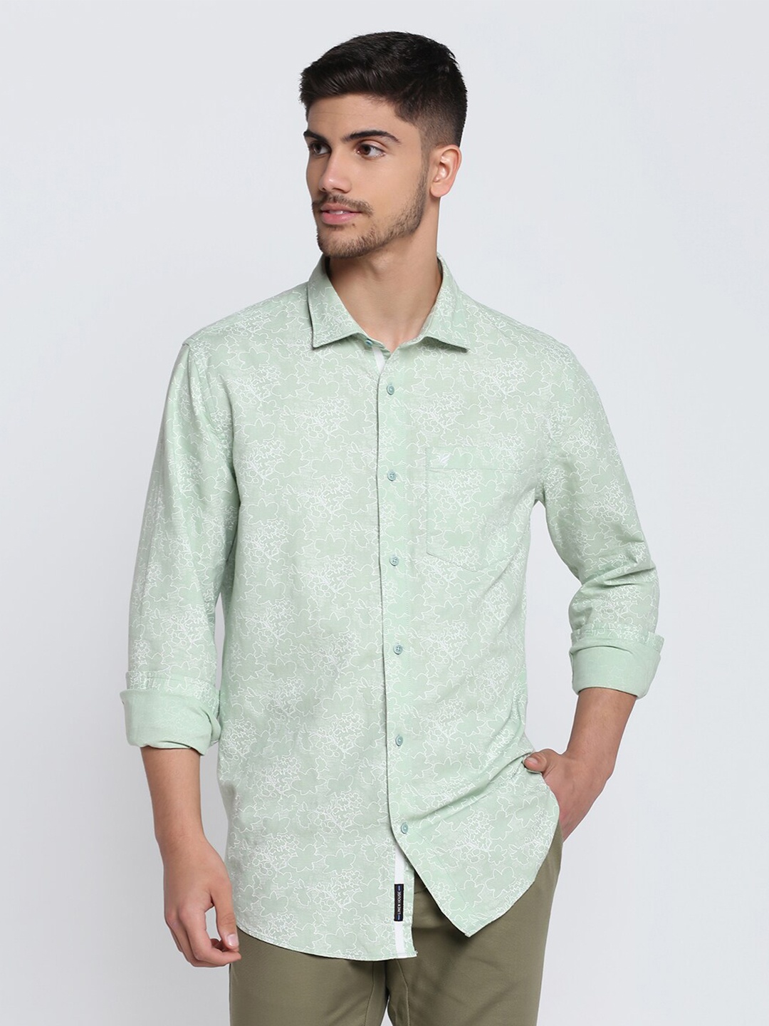 

Blackberrys Men Slim Fit Floral Printed Casual Cotton Shirt, Green