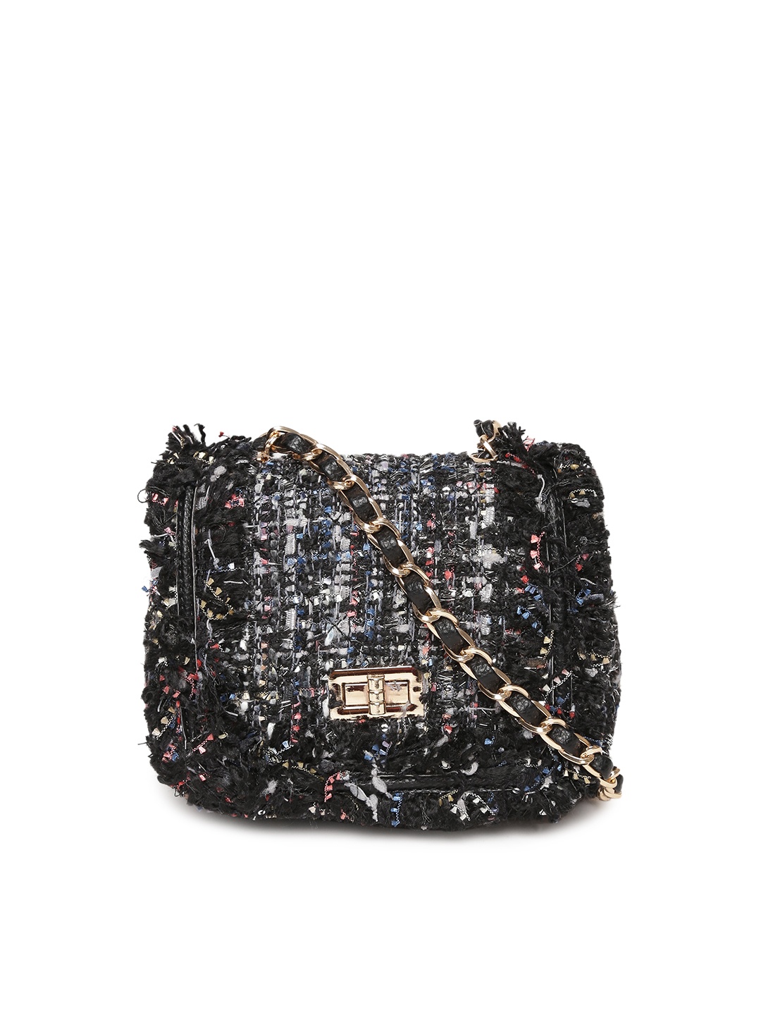 

red pout Black Self Design Sling Bag