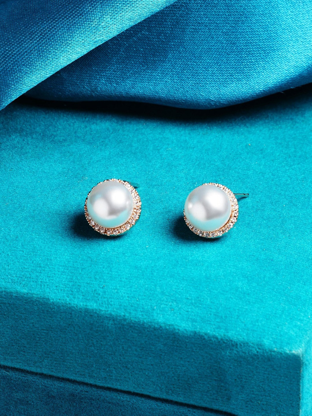 

AMI Rose Gold-Plated Contemporary Pearl Studs Earrings