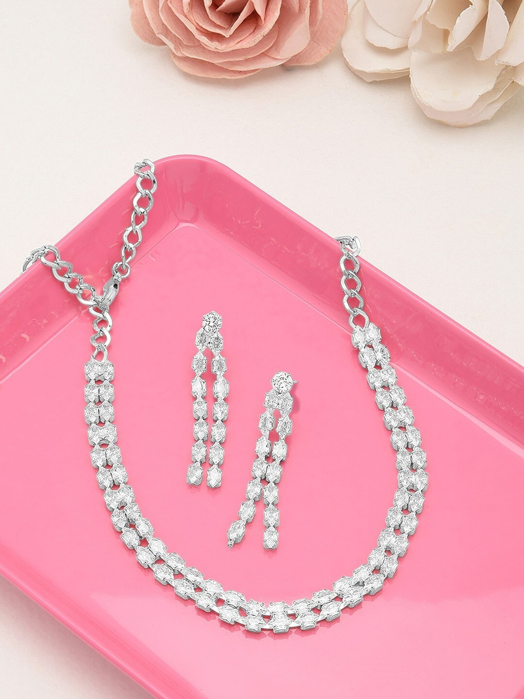 

AMI Silver-Plated CZ Studded Jewellery Set