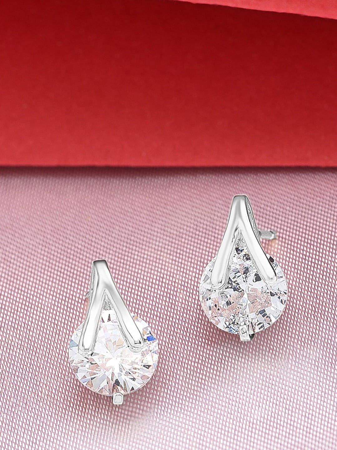 

AMI Silver-Plated Cubic Zirconia Studded Contemporary Studs Earrings