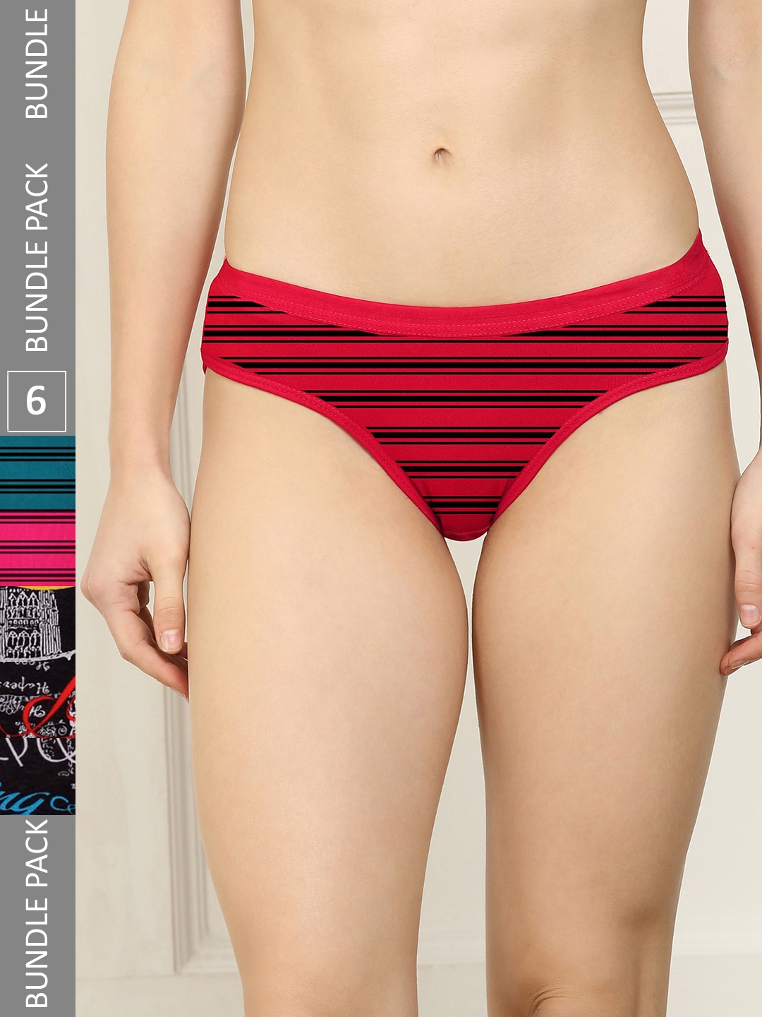 

AROUSY Women Pack Of 6 Striped Cotton Hipster Briefs M_LSNY3-EN3_M, Red