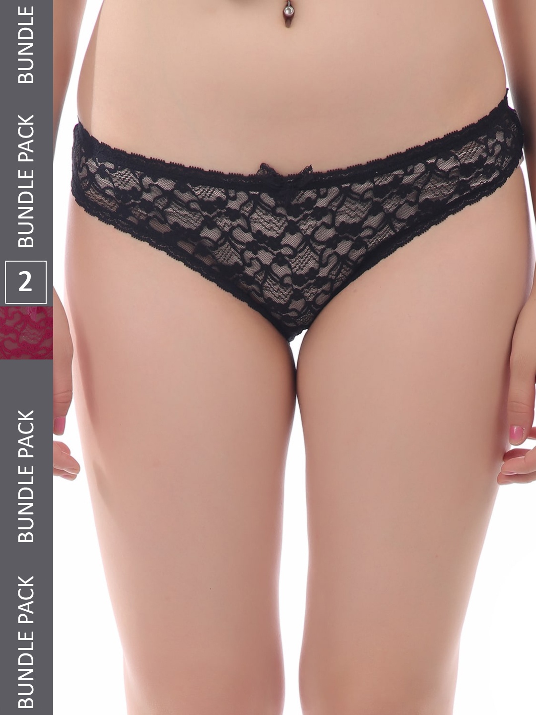 

AROUSY Pack Of 2 Self-Design Lace Hipster Briefs M_Vep_Black,Maroon_M