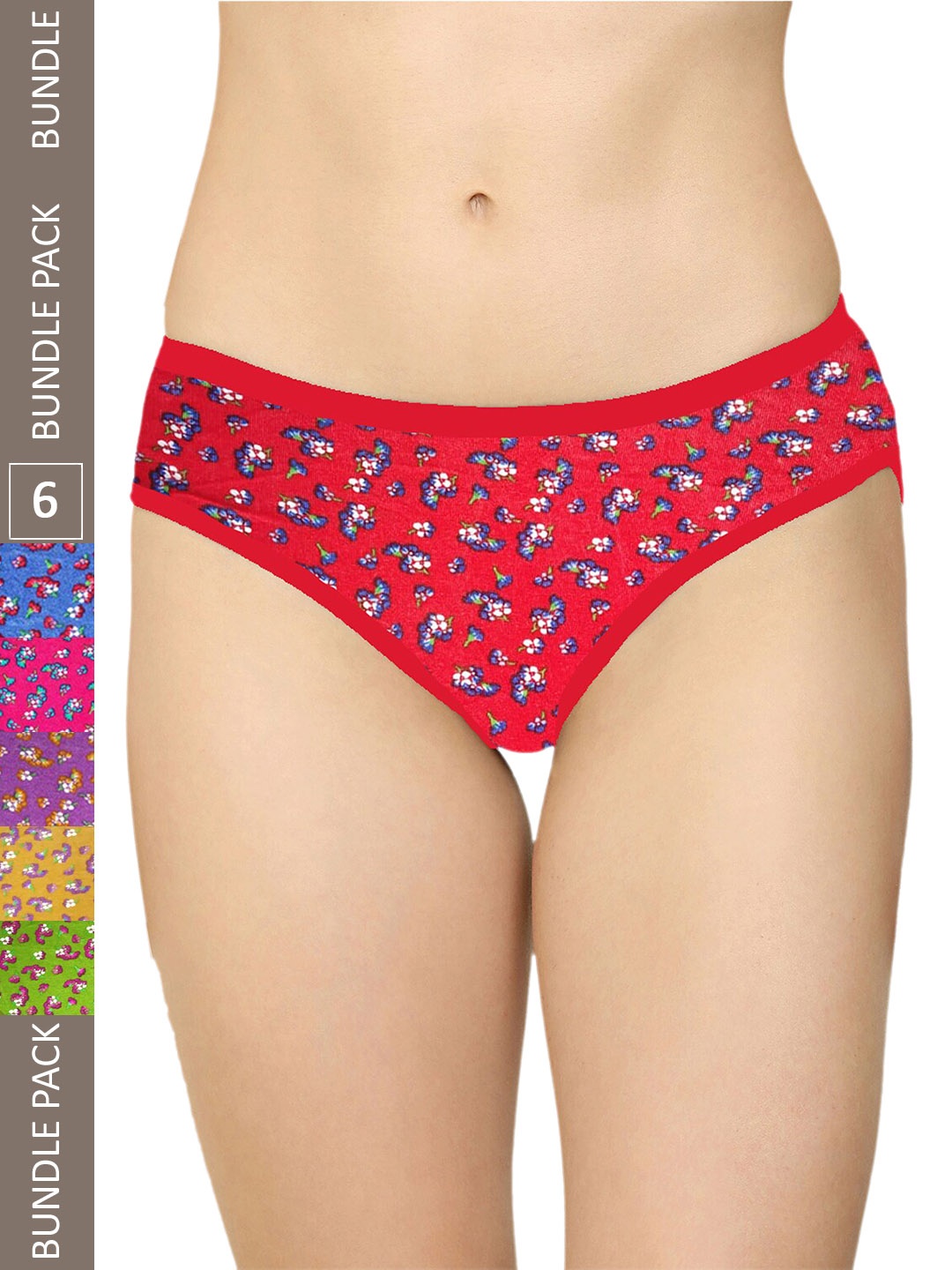 

AROUSY Women Pack Of 6 Printed Mid-Rise Hipster Briefs M_BF-6 Panty_M, Red