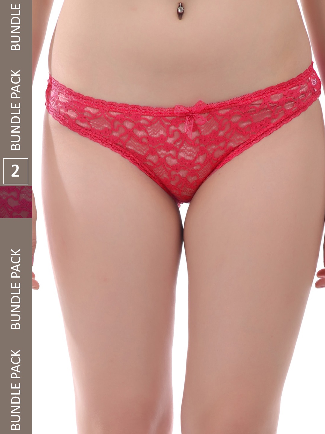 

AROUSY Women Pack Of 2 Self Design Lace Hipster Briefs M_Vep_Red,Maroon_M