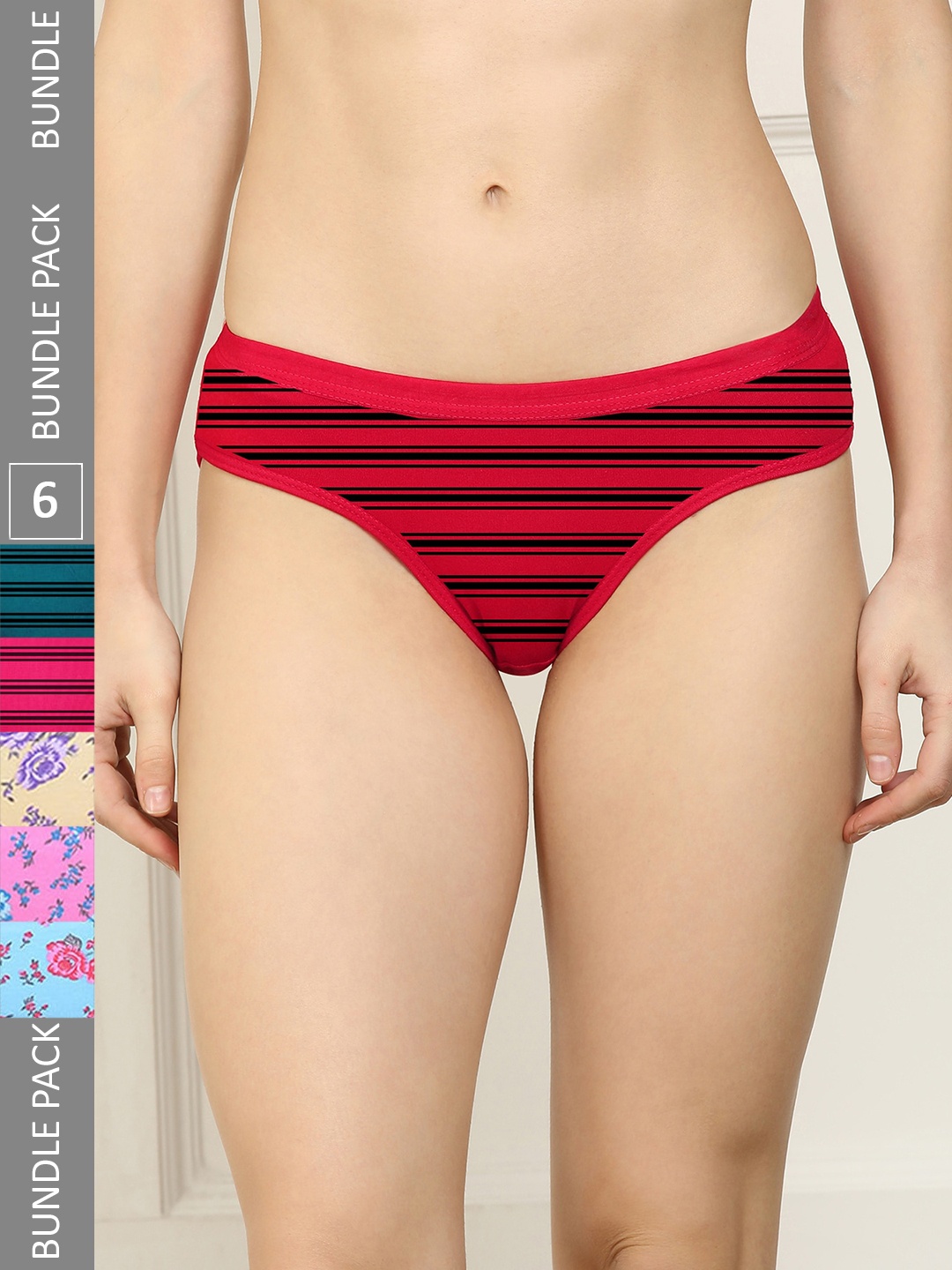 

AROUSY Women Pack Of 6 Printed Mid-Rise Hipster Briefs, Red