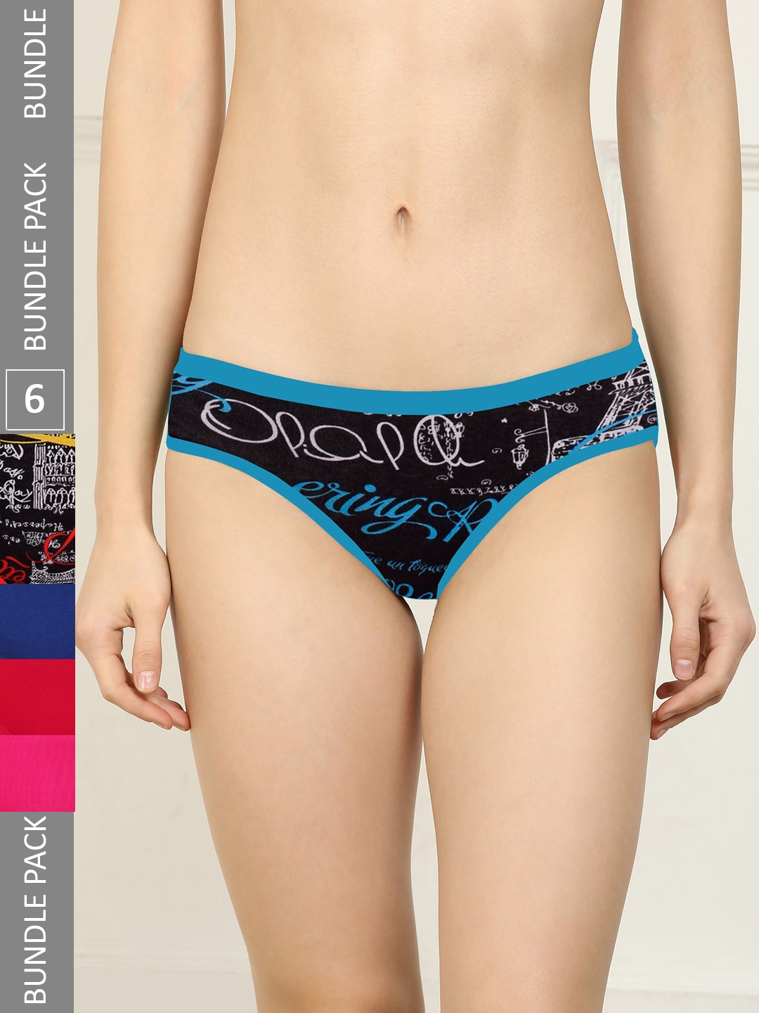 

AROUSY Women Pack Of 6 Printed Mid-Rise Hipster Briefs, Black