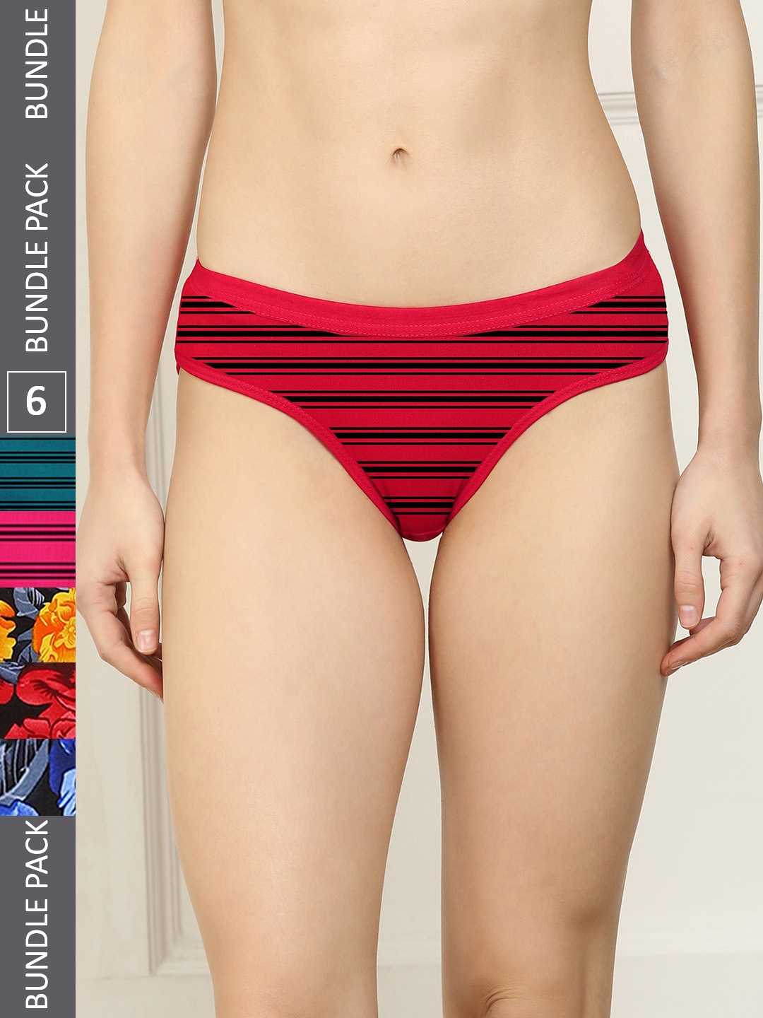 

AROUSY Women Pack Of 6 Printed Mid-Rise Hipster Briefs, Red