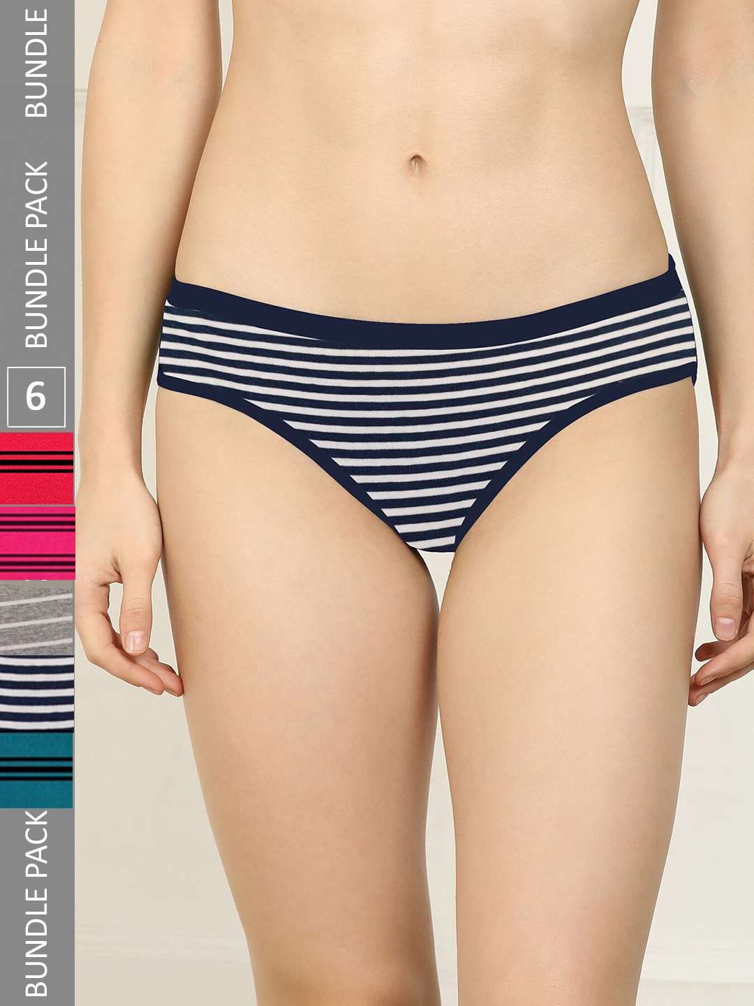 

AROUSY Women Pack Of 6 Striped Mid-Rise Hipster Briefs, Red