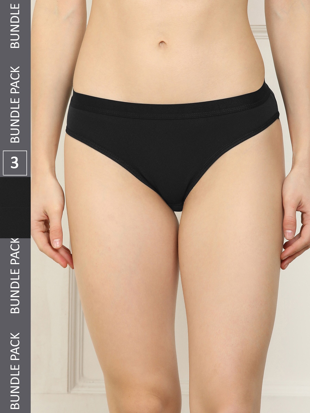 

AROUSY Women Pack Of 3 Mid-Rise Hipster Briefs, Black