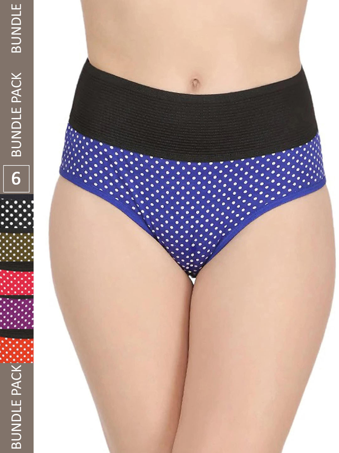 

AROUSY Women Pack Of 6 Printed High-Rise Hipster Briefs, Blue