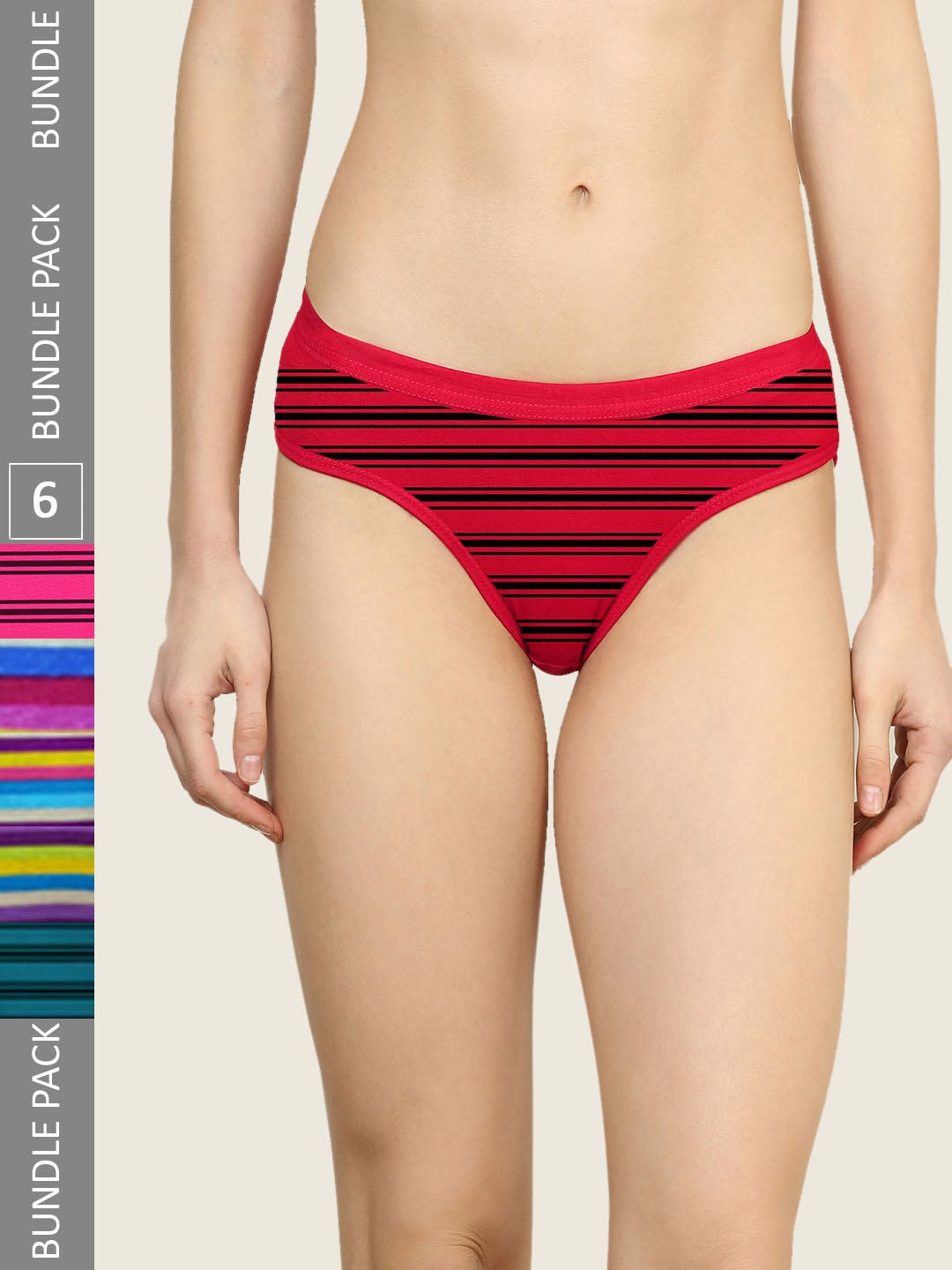 

AROUSY Women Pack Of 6 Striped Mid-Rise Hipster Briefs, Pink