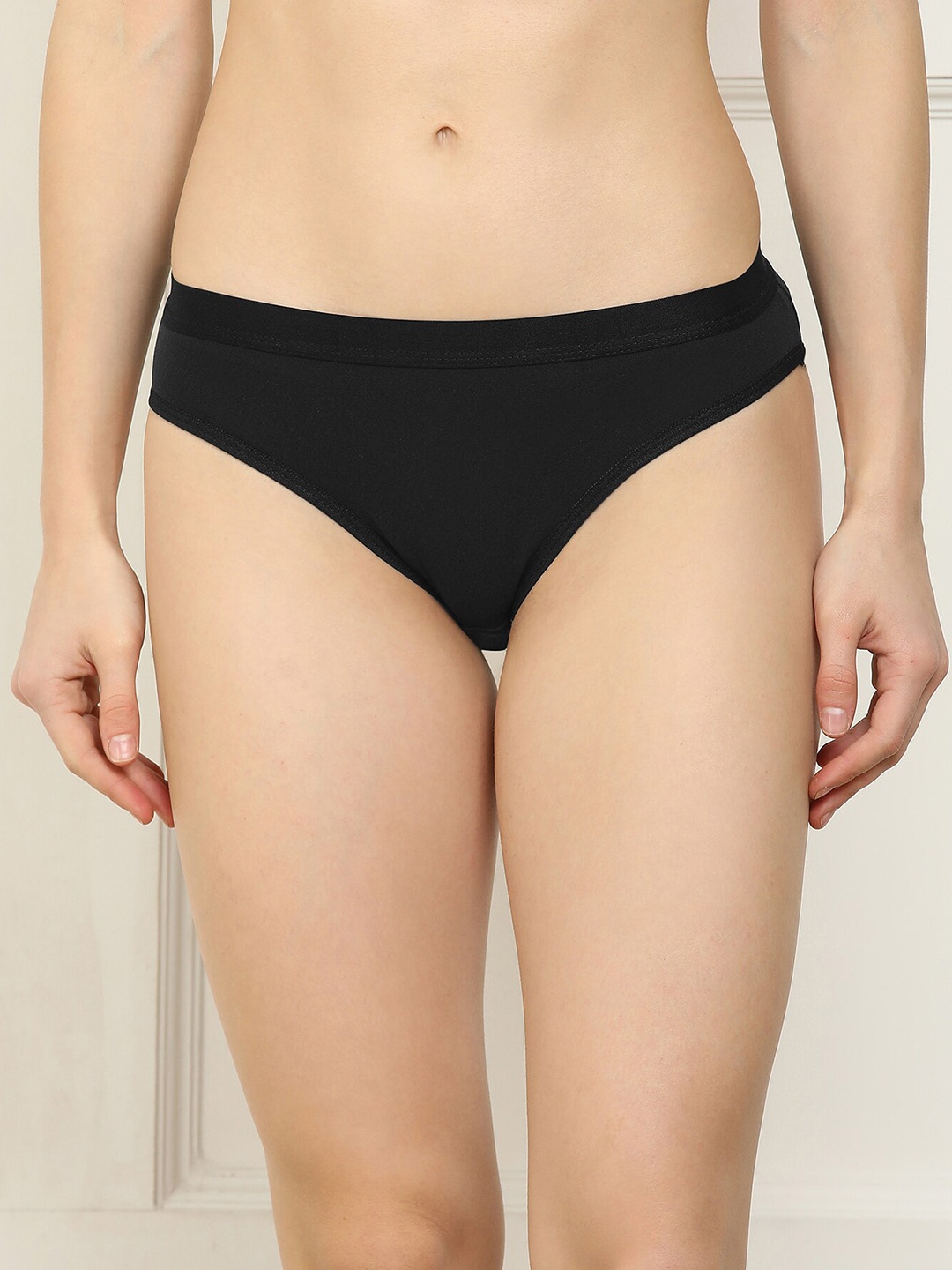

AROUSY Women Solid Pure Cotton Mid-Rise Hipster Briefs, Black