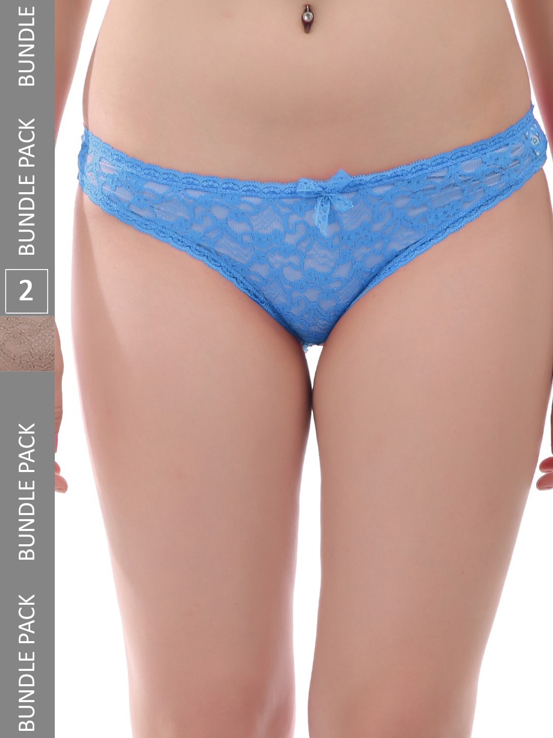 

AROUSY Women Pack Of 2 Low-Rise Self-Design Lace Hipster Briefs, Blue