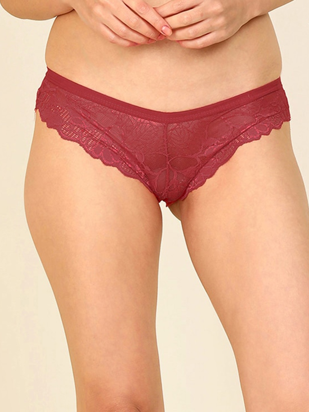

AROUSY Women Low-Rise Self-Design Lace Hipster Briefs, Maroon