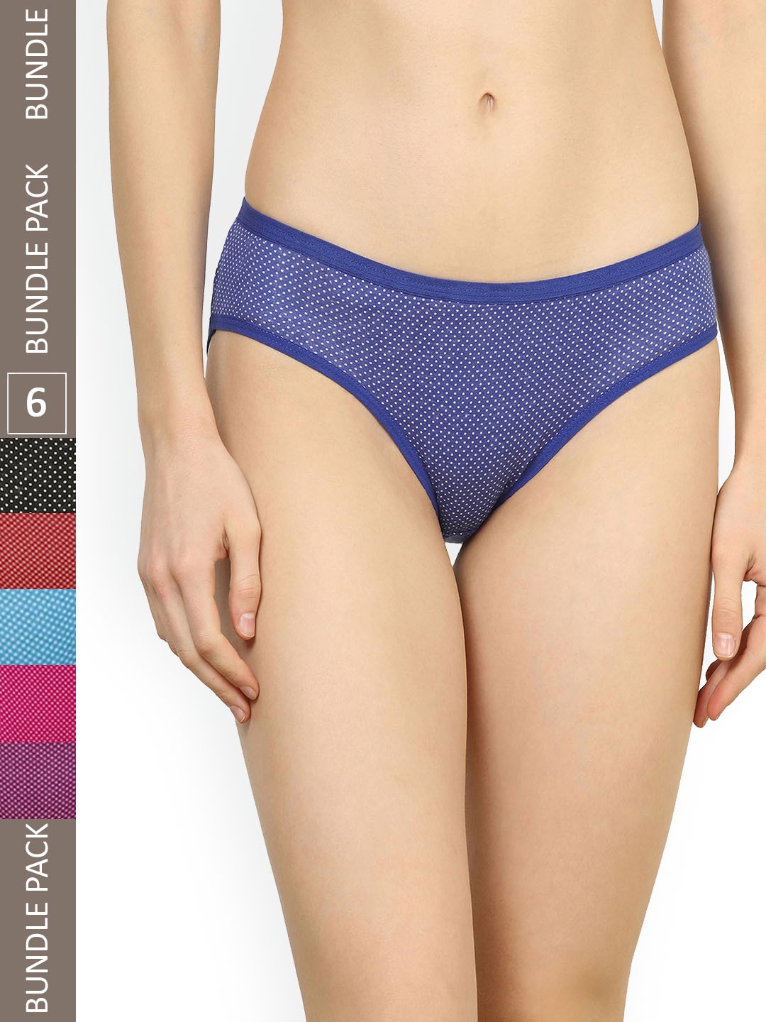 

AROUSY Women Pack Of 6 Printed Low-Rise Hipster Briefs, Blue