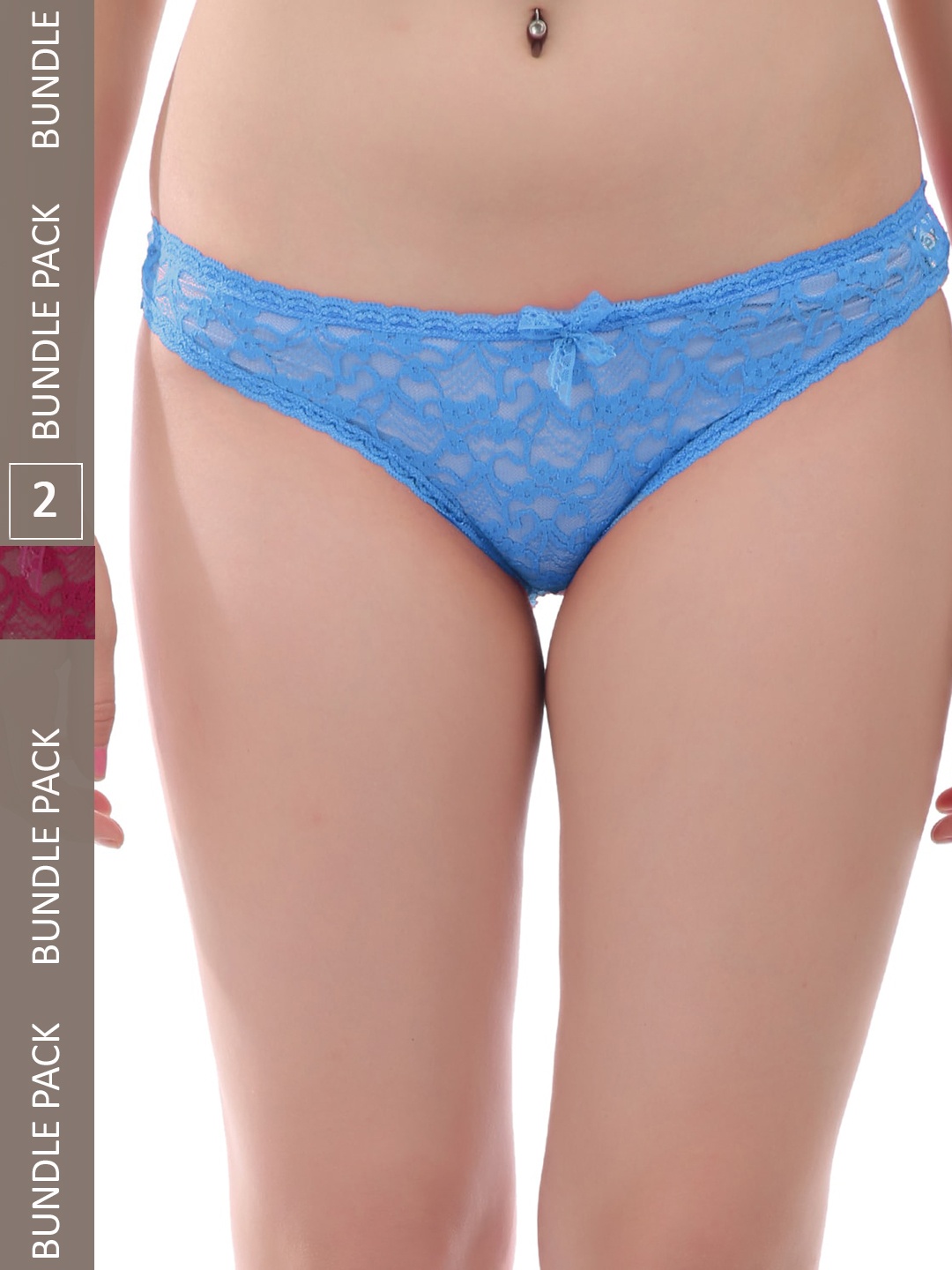 

AROUSY Women Pack Of 2 Low-Rise Self Design Lace Hipster Briefs, Blue