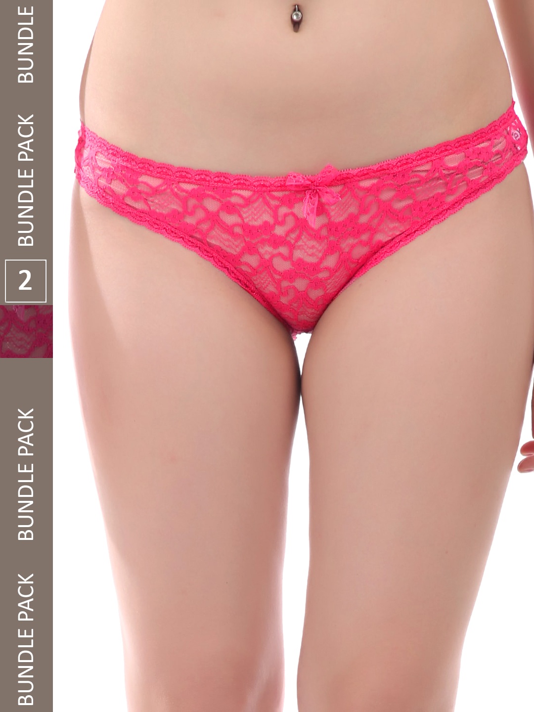 

AROUSY Women Pack Of 2 Low-Rise Self-Design Lace Hipster Briefs, Pink