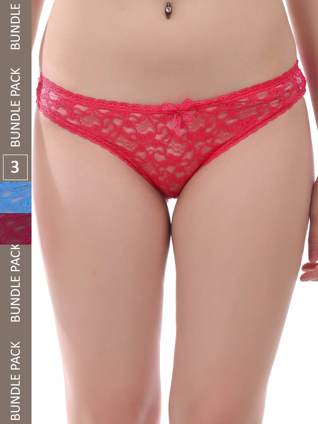 

AROUSY Women Pack Of 3 Low-Rise Self Design Lace Hipster Briefs, Red